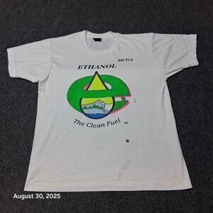 Vintage Ethanol MCGA The Clean Fuel T Shirt Size Large White Distressed